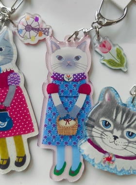 岛国正品 卡通猫咪亚克力钥匙扣挂件可爱少女心包包挂饰钥匙链