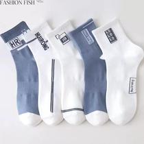 White Socks Mens Spring Summer Middle Drum Deodorant Sucking Sweat Mens Short Socks Sports Long Drum Basketball Socks and Socks Socks