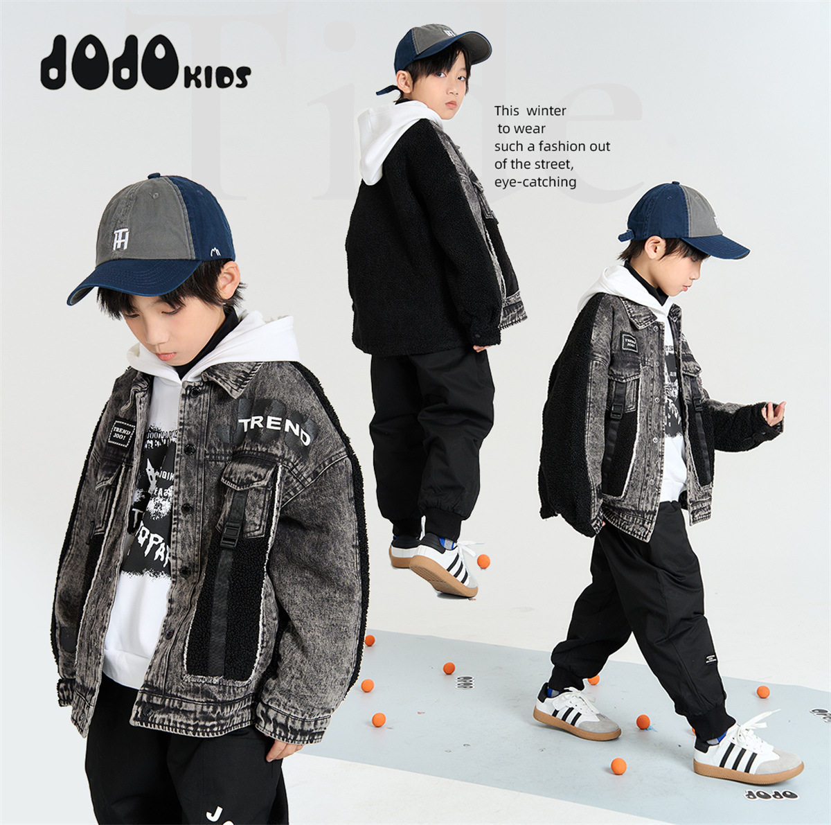 jojo童装男童冬季新款牛仔拼接棉外套儿童宽松个性长袖潮牌保暖酷,淘宝优惠券,粉丝福利购,淘宝优惠卷