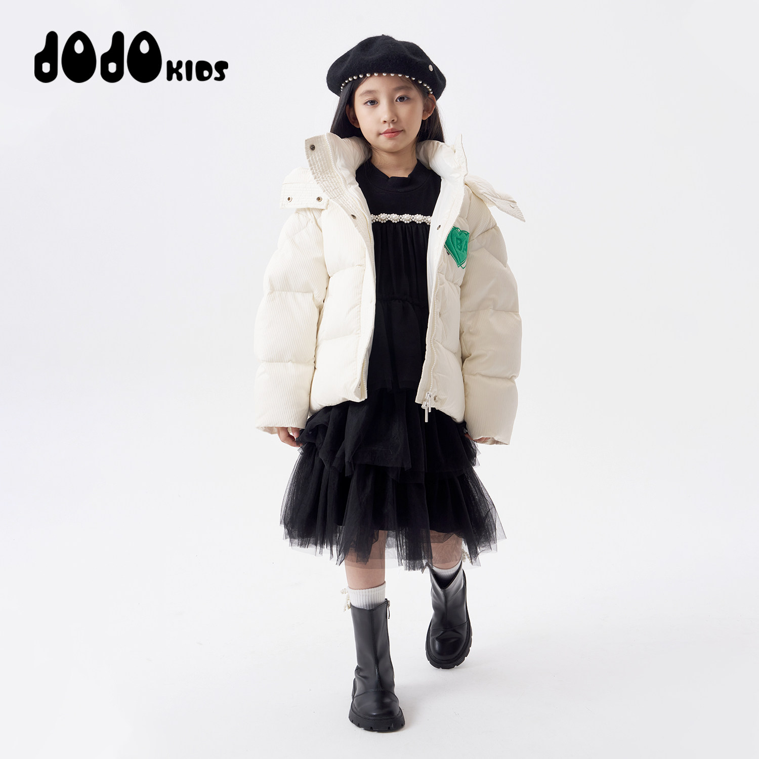 jojo童装女童秋冬新款连帽短款羽绒服中大儿童款百搭加厚保暖外套 女童冬实拍商品图