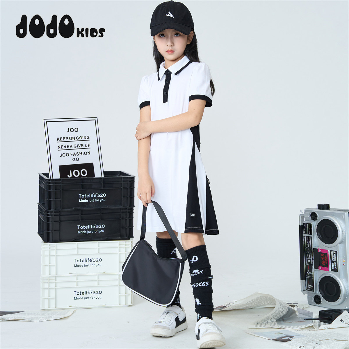 jojo童装夏季新款女童纯棉短袖连衣裙儿童宽松个性学院风透气裙子,淘宝优惠券,粉丝福利购,淘宝优惠卷