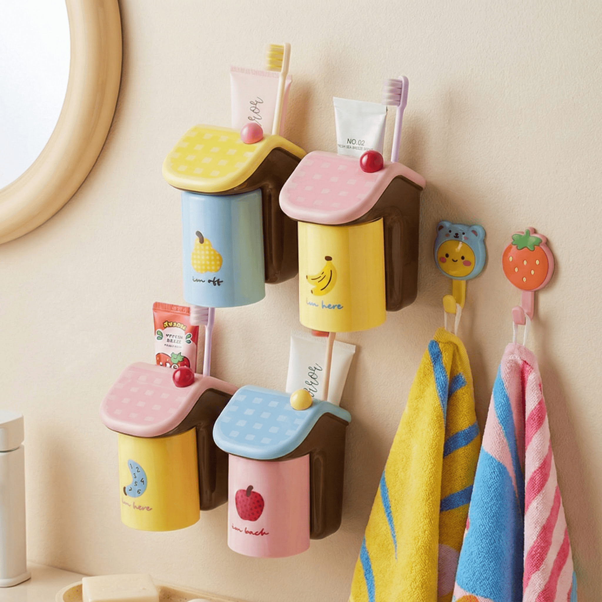 奶油风奶油牙刷杯架免打孔壁挂漱口杯置物架倒挂沥水牙刷牙具座,淘宝优惠券,粉丝福利购,淘宝优惠卷