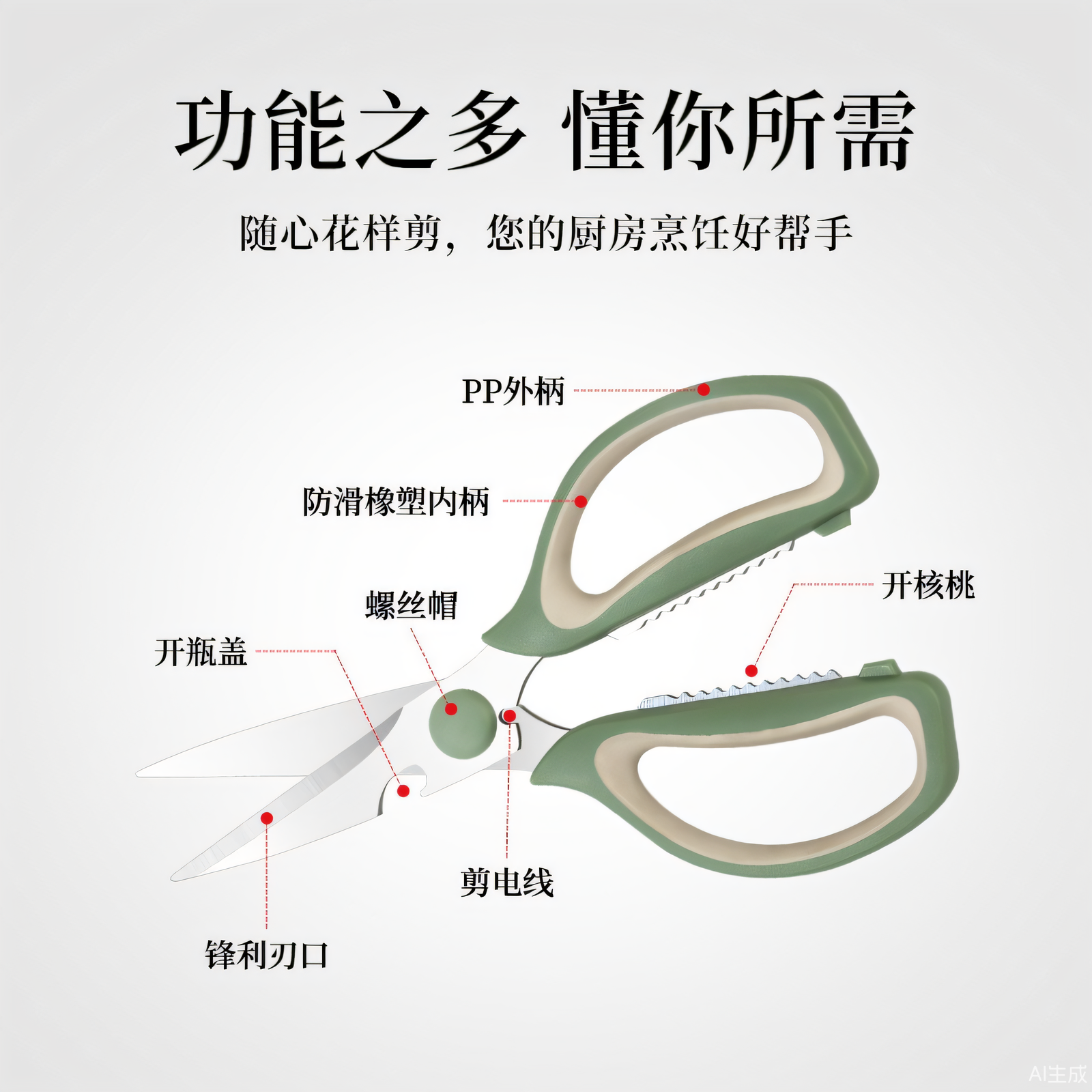 多功能厨房用剪家用不锈钢强力鸡骨剪食物辅食剪刀多用途烤肉剪刀,淘宝优惠券,粉丝福利购,淘宝优惠卷