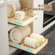 Kitchen pull-out dish storage rack cream color drawer type