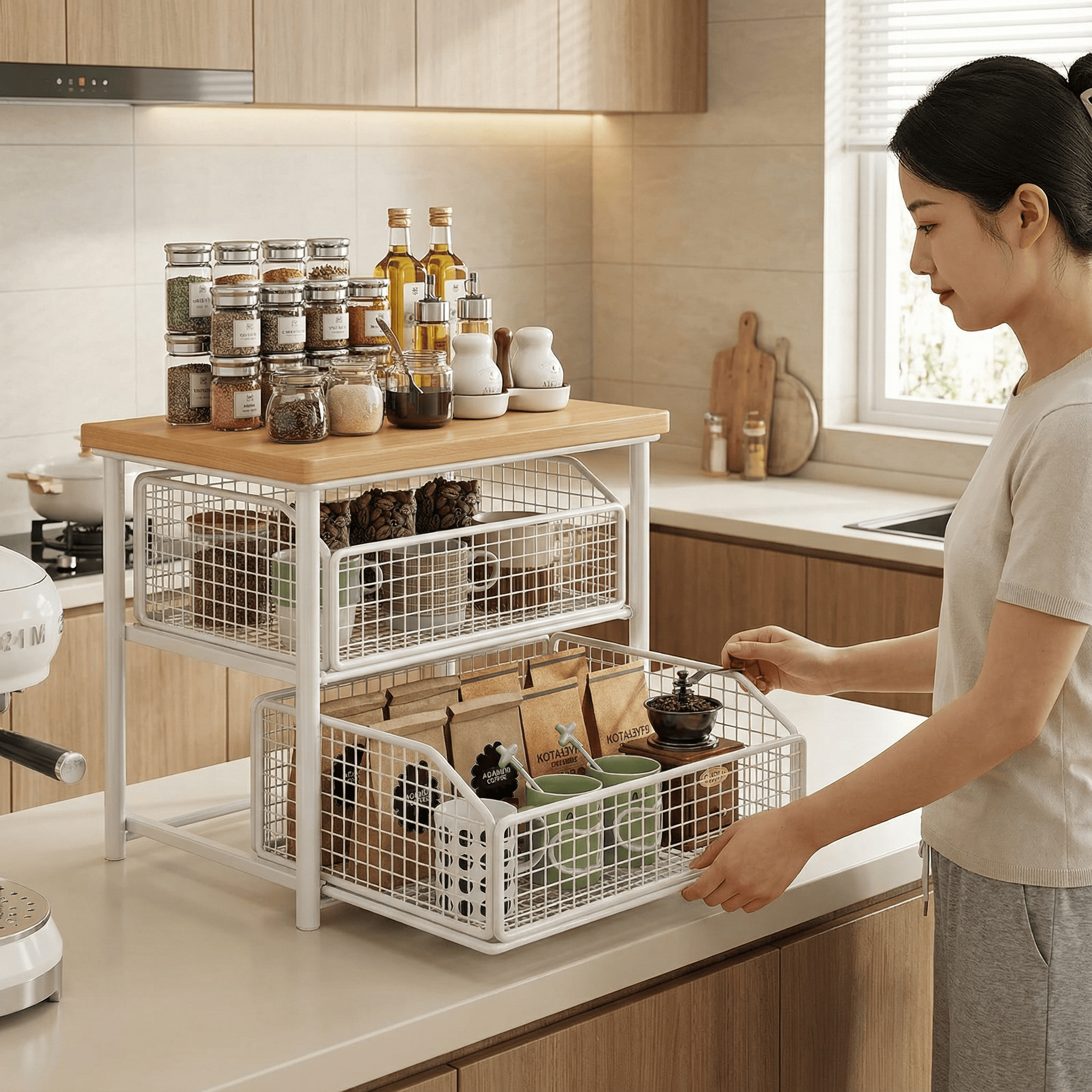 桌面置物架抽拉式水杯架子茶杯具玻璃杯子收纳台面茶包整理储物架,淘宝优惠券,粉丝福利购,淘宝优惠卷