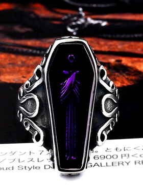 吸血鬼棺材钛钢戒指男哥特骷髅