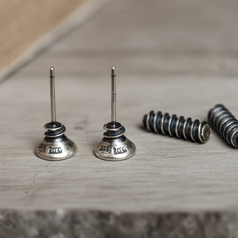 纯银螺丝钉耳钉2019新款潮个性夸张防过敏耳钉男潮人街头朋克单只 - 图1
