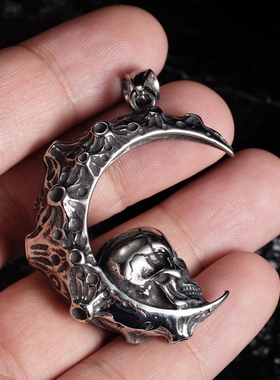 钛钢月亮项链男潮嘻哈女骷髅街头