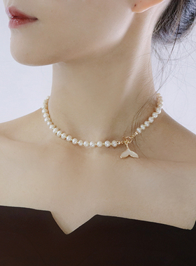 气质浪漫鱼尾高级锁骨链珍珠