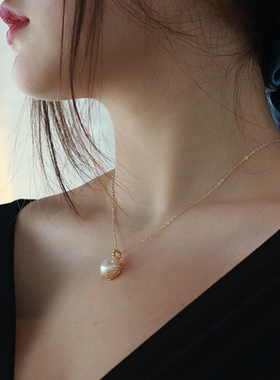 m家18k包金天然单颗极简珍珠项链
