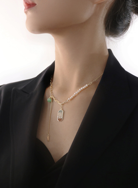 绿色猫眼石字母链链条项链