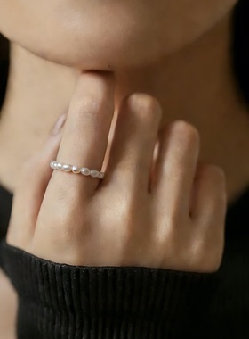 迷你无核珍珠戒指高亮精致可调节