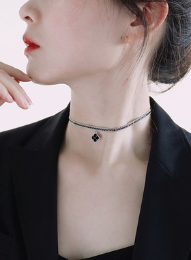 项圈黑色四叶草choke高级感短款