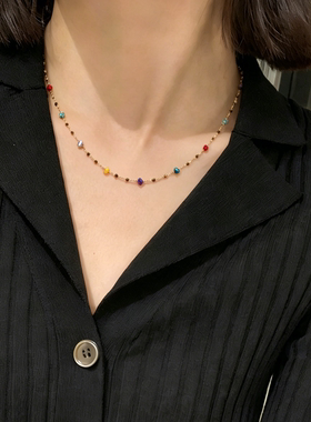 钛钢切面水晶满天星项链双色可选