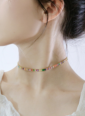 小众高级感水晶彩虹短款锁骨链女