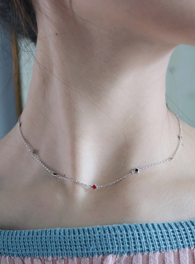 经典老花红、黑色小花锁骨链套链