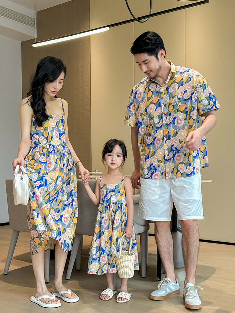 复古碎花满印短袖花衬衫亲子装宽松夏威夷海边度假母女装连衣裙潮,淘宝优惠券,粉丝福利购,淘宝优惠卷