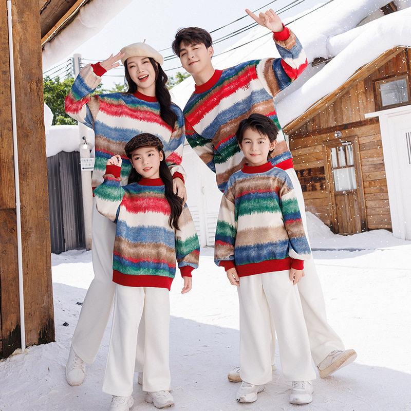 2025新款韩版撞色加绒卫衣亲子装秋冬款彩色加绒卫衣家庭装上衣潮,淘宝优惠券,粉丝福利购,淘宝优惠卷