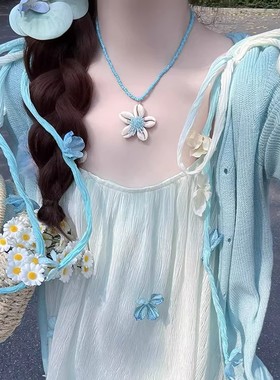 白色贝壳花朵度假项链适合春夏海边沙滩旅游度假拍照的锁骨链颈链