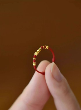 岁岁有金碎碎金编绳红绳戒指女小众设计本命年手工编织蛇年招财绳