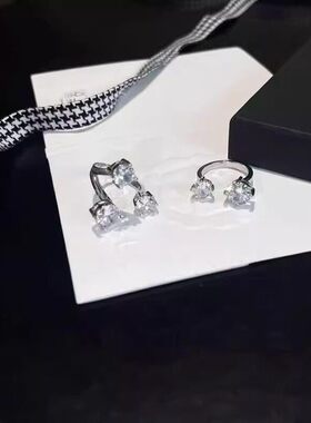 爆闪双头锆石戒指女ins小众设计感轻奢关节戒开口可调节叠戴指环