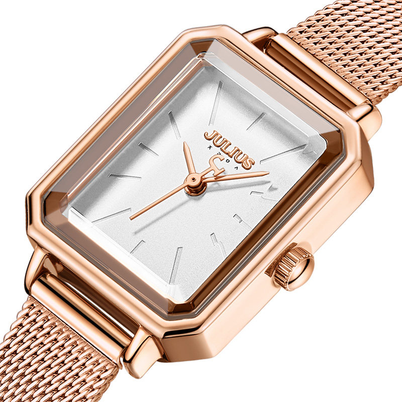 聚利时正品女士手表英伦ins风小巧精致简约气质韩版小方盘钢网带