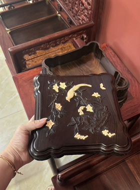老挝大红酸枝精工满雕果盘 一物一拍