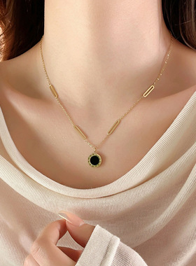 小金砖钛钢项链女轻奢小众2025新款感毛衣链锁骨链配饰不掉色