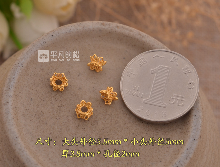 S925纯银双面掐丝莲花座古法金隔片diy花帽垫片手串手链配件9689-图0