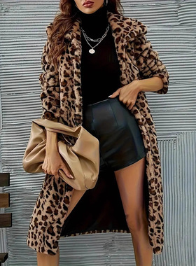 25 Women's Elegant Fashion Loose Casual Long Furry Leopard P
