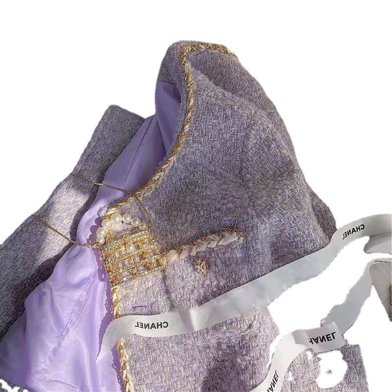 Small Fragrance Lavender Purple Tweed Short Jacket Women's 2-图3