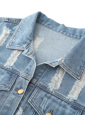 Women's Loose Ripped Sequined Denim Jacket 19102
