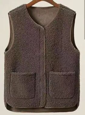 2026 Lamb Plush Vest Outer Wear at Retro Style Vest Women's