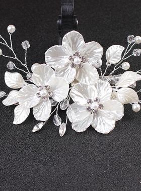 Crystal Pearl Flower Hairpin Elegant White Shell Flower Hair