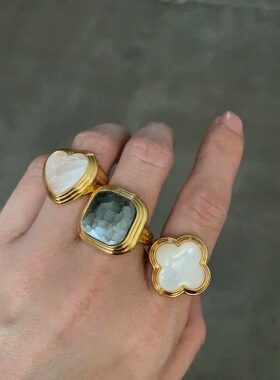 复古轻奢天然贝母戒指开口可调爱心浪漫轻奢温柔自信高级感指环女