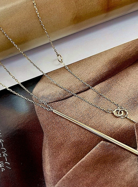 一字吊坠极简纯银长项链日本精工