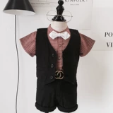 Детское платье для мальчиков, жилет, рубашка, комплект, пиджак классического кроя, комбинезон, в британском стиле, короткий рукав