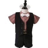 Детское платье для мальчиков, жилет, рубашка, комплект, пиджак классического кроя, комбинезон, в британском стиле, короткий рукав