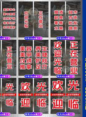 开业大吉欢迎光临玻璃门上广告字