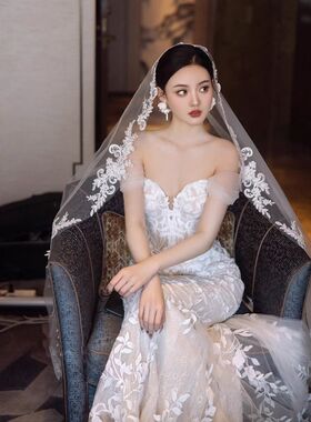 新娘头纱主婚纱重工复古蕾丝
