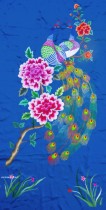 Rich and expensive peony peacock clothing fabric decoration painting pure hand embroidery old embroidered piece Kyoto embroidered old embroidered piece handmade embroidery