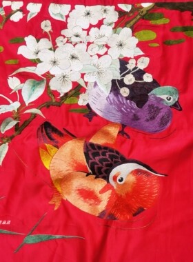 婚庆鸳鸯戏水衣服布料手工刺绣