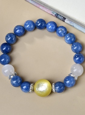 天然蓝晶石手串男女款蓝色水晶猫眼手链