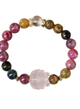 天然碧玺手链粉水晶九尾狐女款轻奢小众手串礼物生日情人节