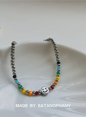 甜美百搭彩色串珠钛钢弹力绳手链