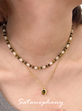 美拉德风天然虎眼石纯银叠戴项链