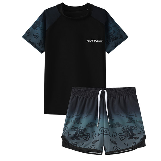 泳衣男大童初中生分体2025新款胖儿童游泳衣青少年防尴尬泳裤套装