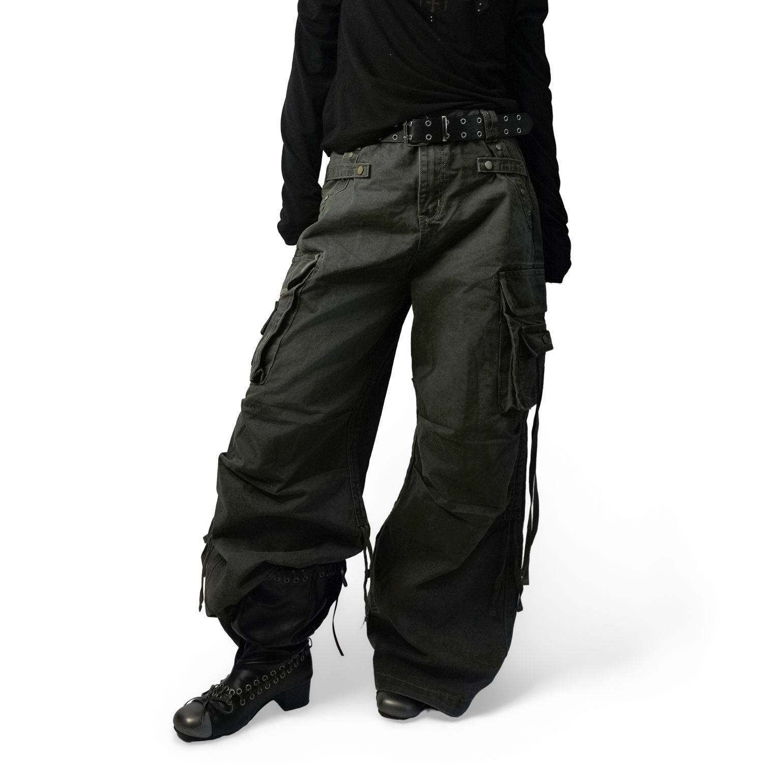 IN GEMINI CODE美式工装风多口袋绑带阔腿裤宽松休闲百搭工装裤,淘宝优惠券,粉丝福利购,淘宝优惠卷