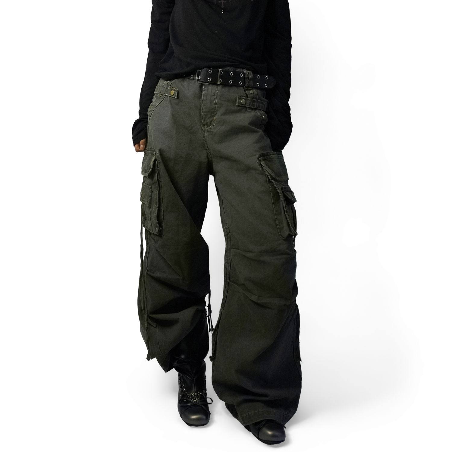 IN GEMINI CODE美式工装风多口袋绑带阔腿裤宽松休闲百搭工装裤,淘宝优惠券,粉丝福利购,淘宝优惠卷