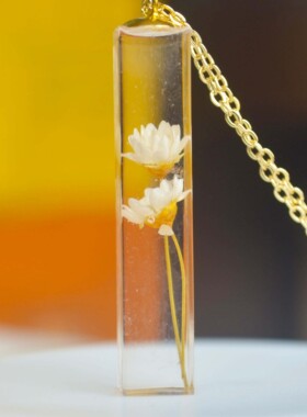 原创透明立方体树脂镀金项链